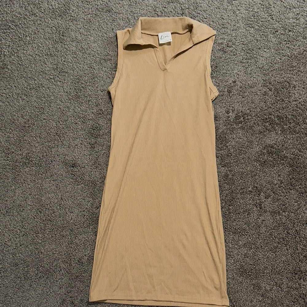 Collared Sleeveless Tan mini Dress